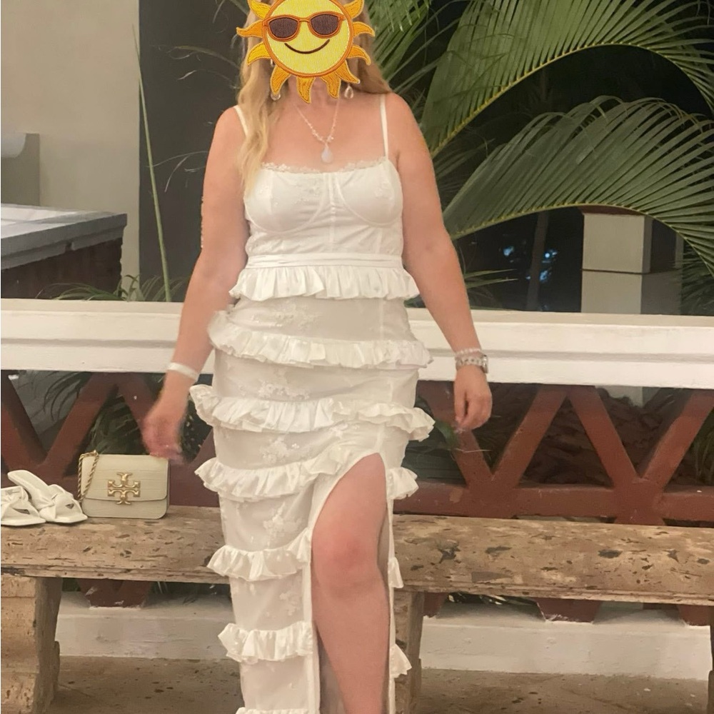 Fashion Nova Satin Tier Lace Maxi Dress - Picture 10 of 11